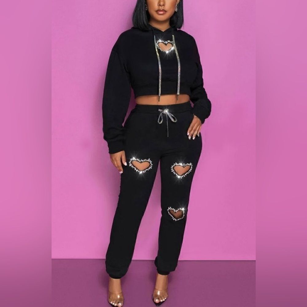 Rhinestone heart cutouts two piece set